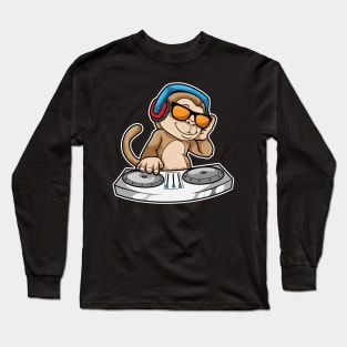 Monkey as DJ with Headphones & Mixing desk Long Sleeve T-Shirt